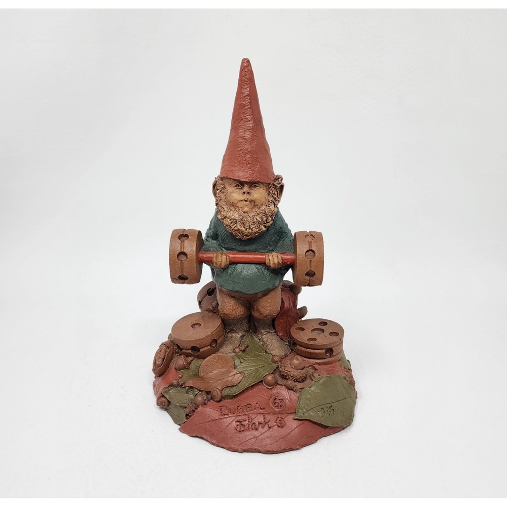 Vintage 1985 Tom Clark Bubba Gnome Lifting Weights Figurine #63 Retired Signed